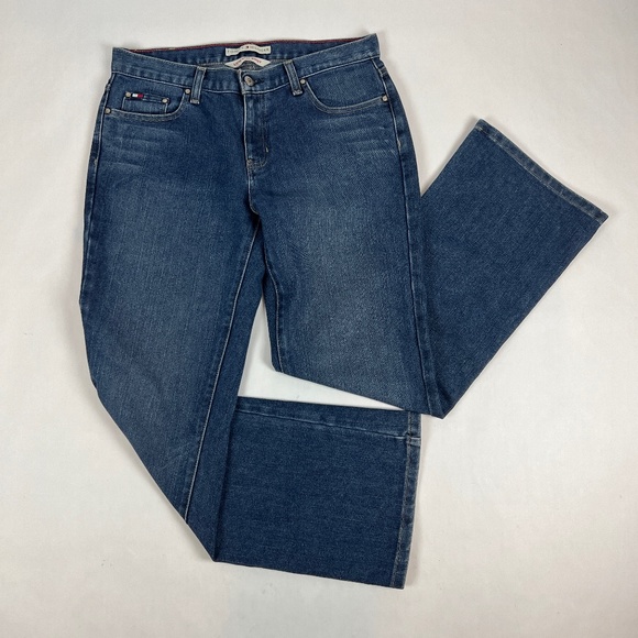 Tommy Hilfiger Womens Jeans 10 Blue Low Rise Boot Medium Wash Whiskers - Picture 1 of 12